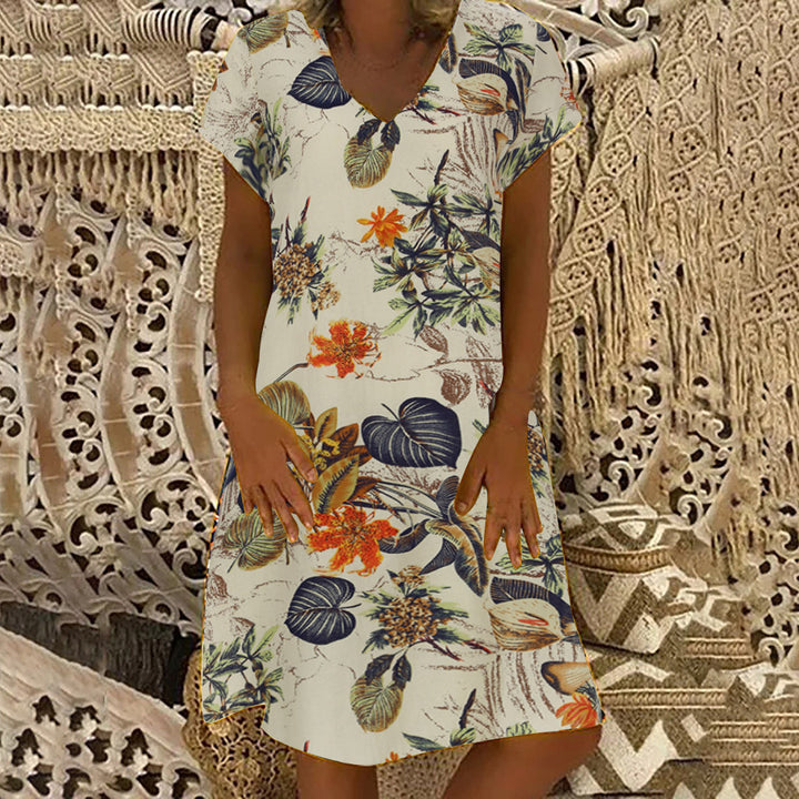 Dame Floral Print V-Hals Midi Kjole Stilla