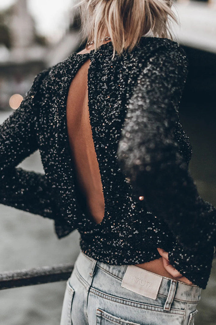 Stilla | Top Femme Elegant Med Rundhalet Udsnit Og Pailletter