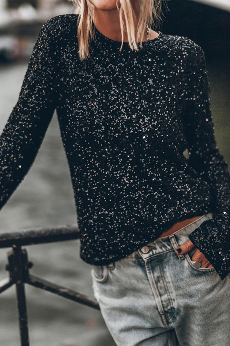 Stilla | Top Femme Elegant Med Rundhalet Udsnit Og Pailletter
