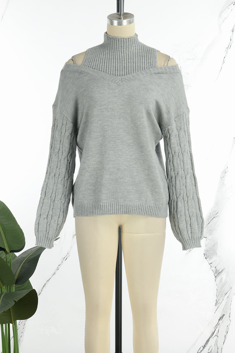 Stilla | Lækkert rullekravepullover med patchwork, ensfarvet, hullet