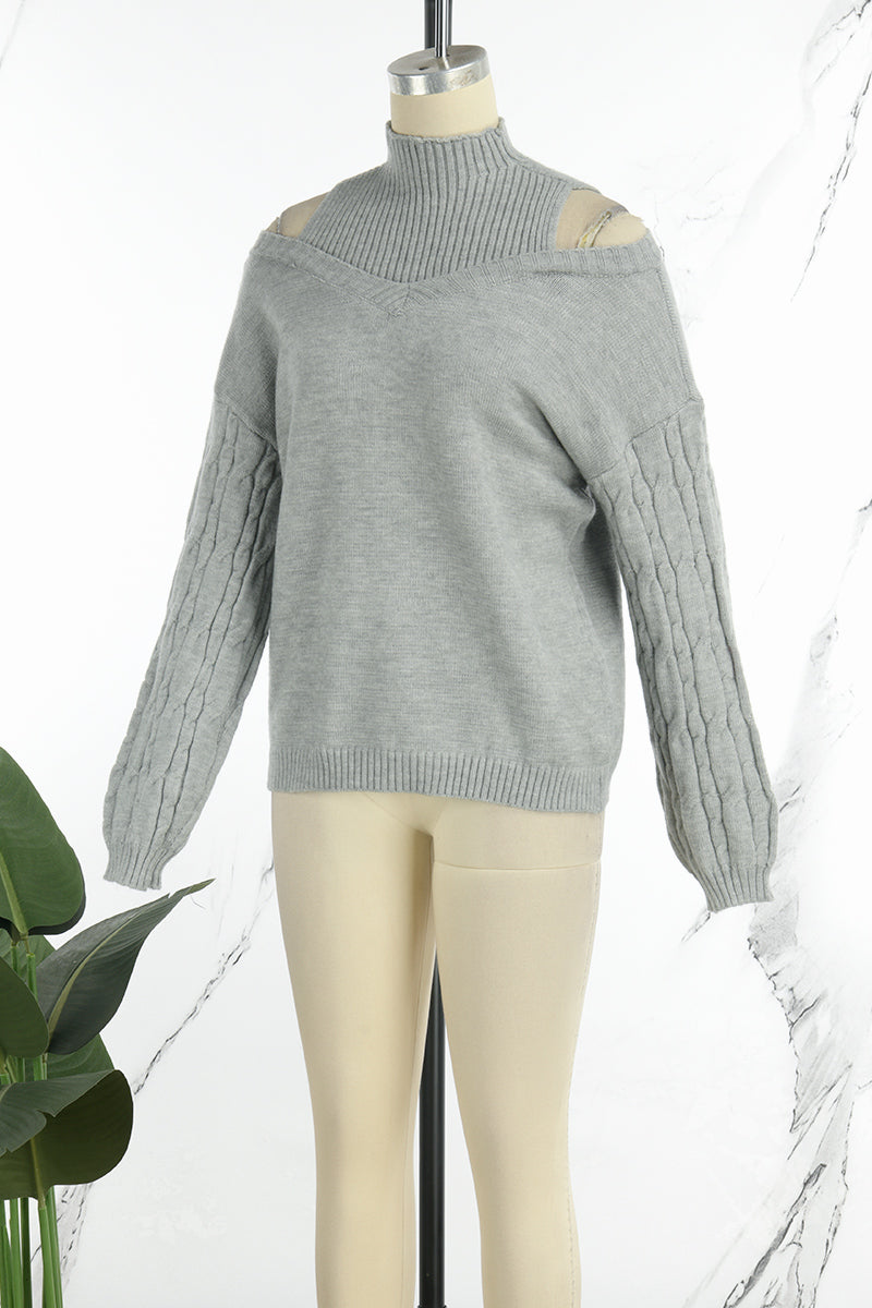 Stilla | Lækkert rullekravepullover med patchwork, ensfarvet, hullet