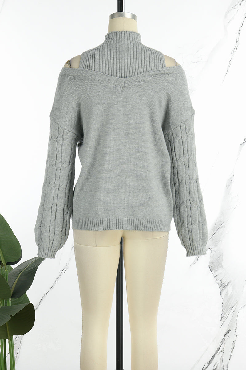 Stilla | Lækkert rullekravepullover med patchwork, ensfarvet, hullet