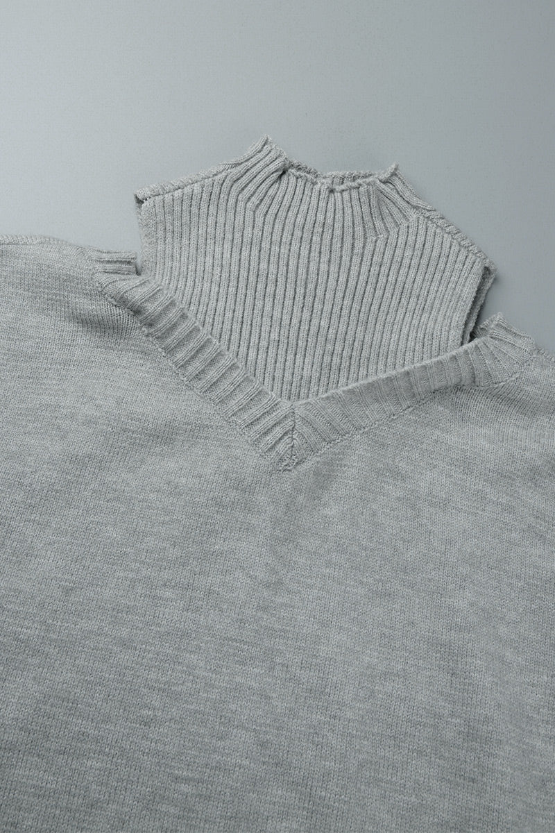Stilla | Lækkert rullekravepullover med patchwork, ensfarvet, hullet