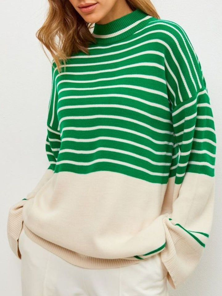 Stilla | Stribet Pullover Med Lange Ærmer og Ståkrave