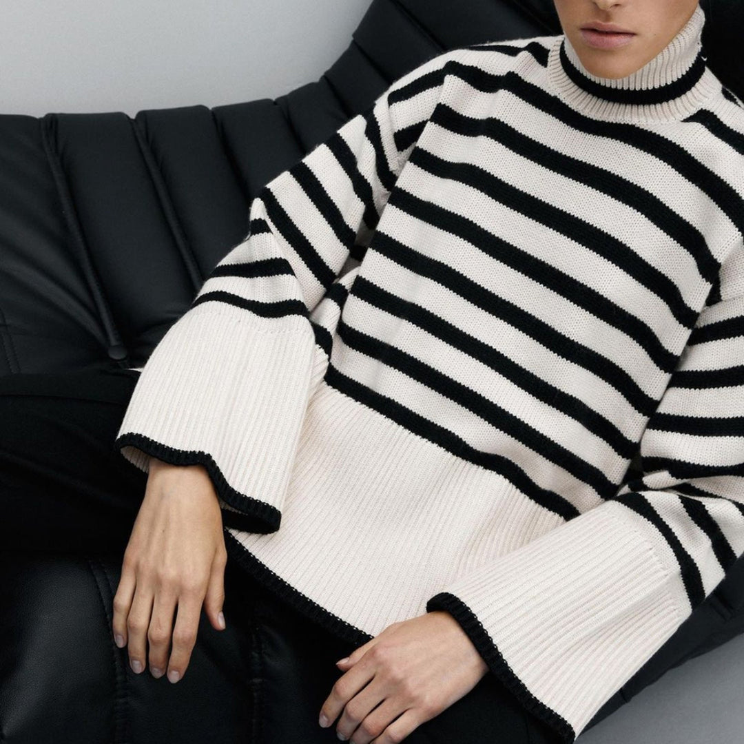 Stilla | Oversize-trøje med stribet rullekrave