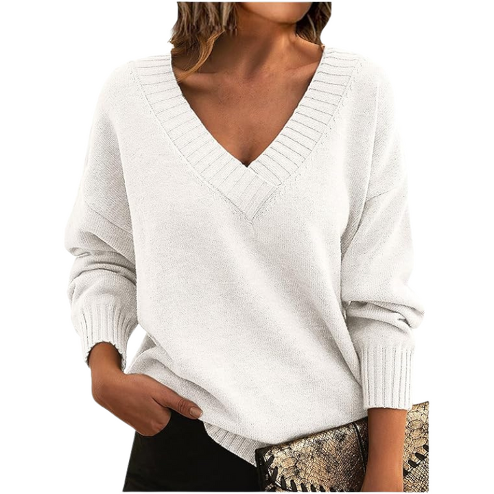 Stilla | V-Udskæring Sweatshirt - Elegant Strikpullover I Oversize-Stil til Hverdag & Kontor