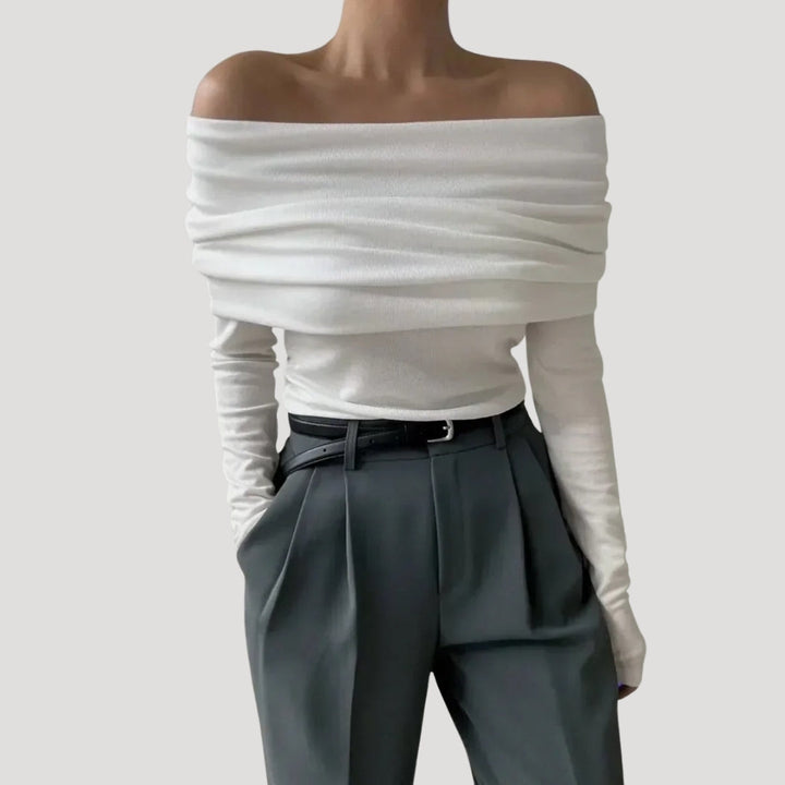 Stilla | Off Shoulder Draperet Langærmet Top