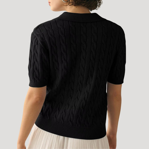 Stilla | Cable Knit Polo Kortærmet Trøje