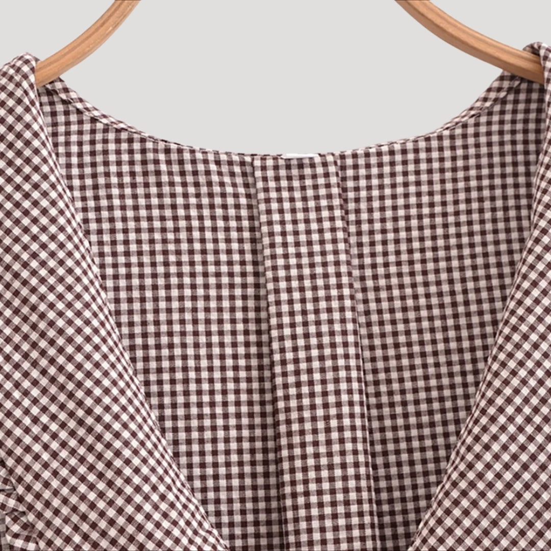 Stilla | Gingham Bluse Med Flæsæt Krave