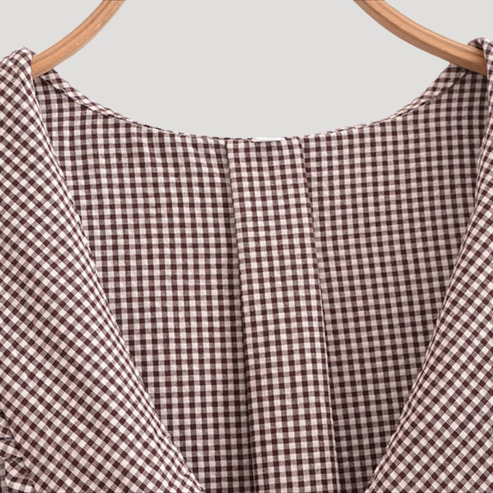 Stilla | Gingham Bluse Med Flæsæt Krave