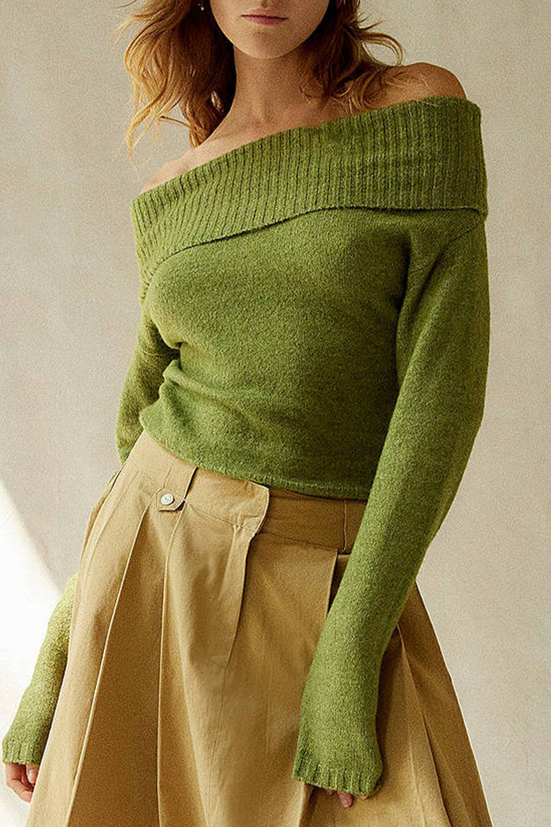 Stilla | Sexy Pullover, Ensfarvet, Med Skulderfri Form