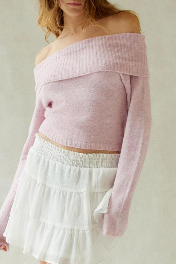 Stilla | Sexy Pullover, Ensfarvet, Med Skulderfri Form