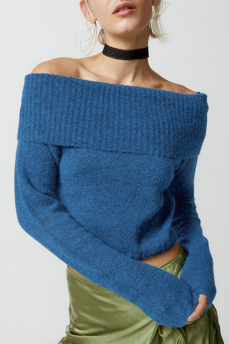 Stilla | Sexy Pullover, Ensfarvet, Med Skulderfri Form