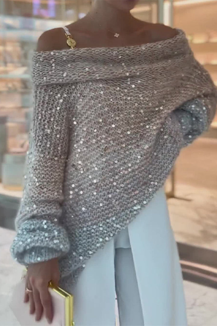 Stilla | Casual Pullover med skulderfri og ensfarvede pailletter