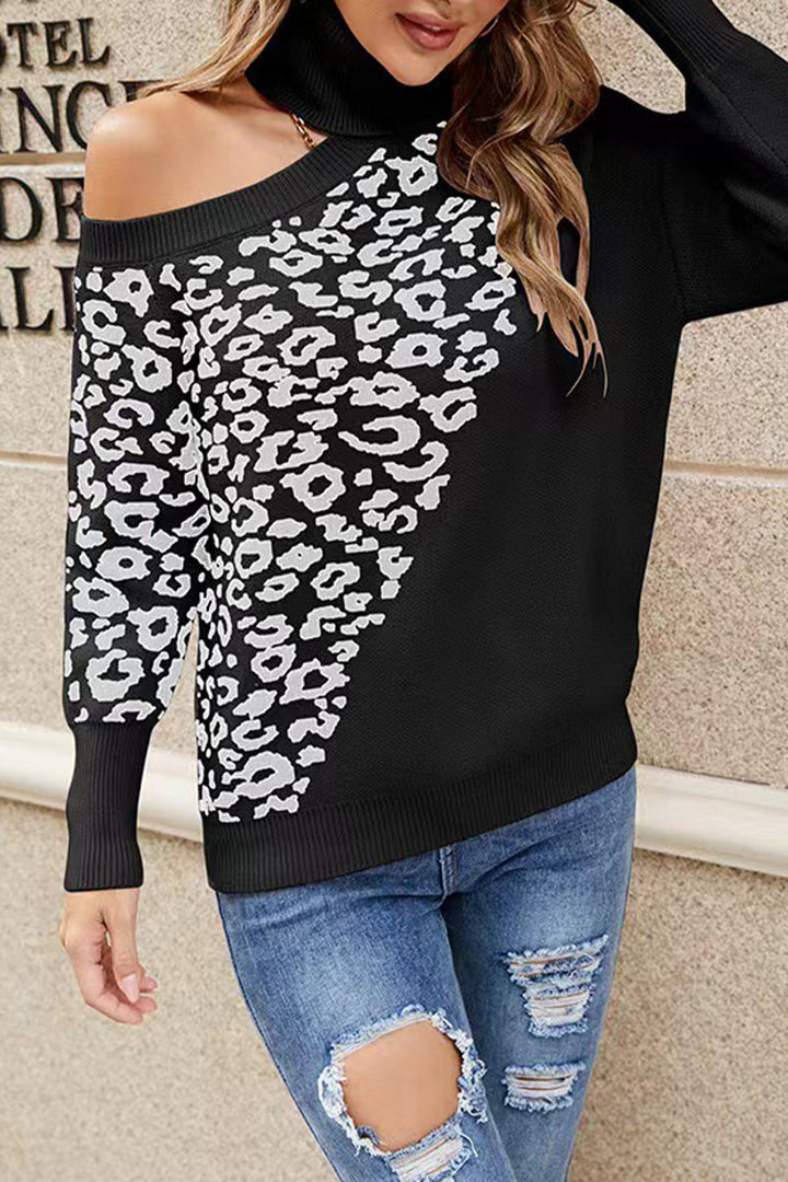 Stilla | Pullover med asymmetrisk vævet leopardmønster