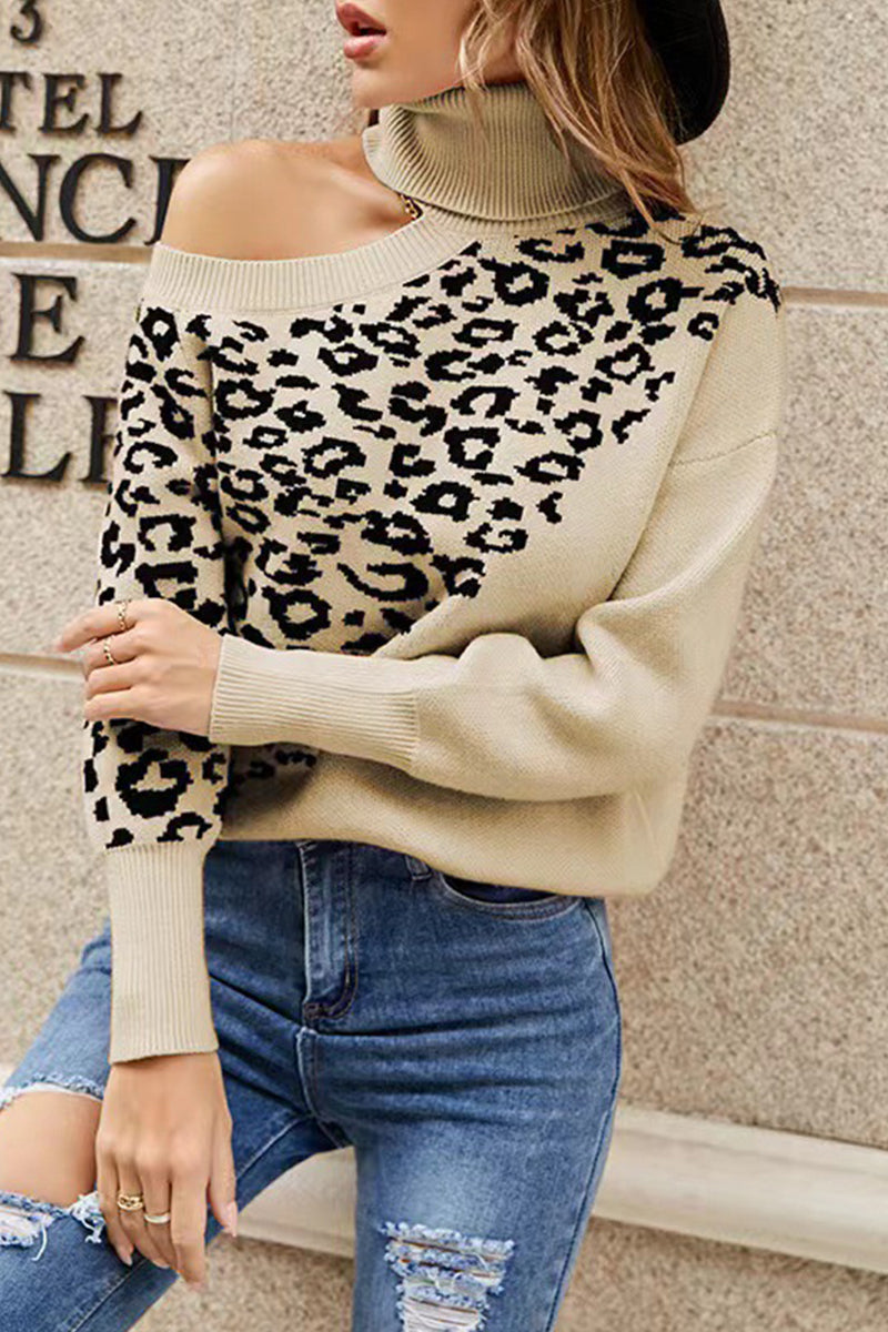 Stilla | Pullover med asymmetrisk vævet leopardmønster