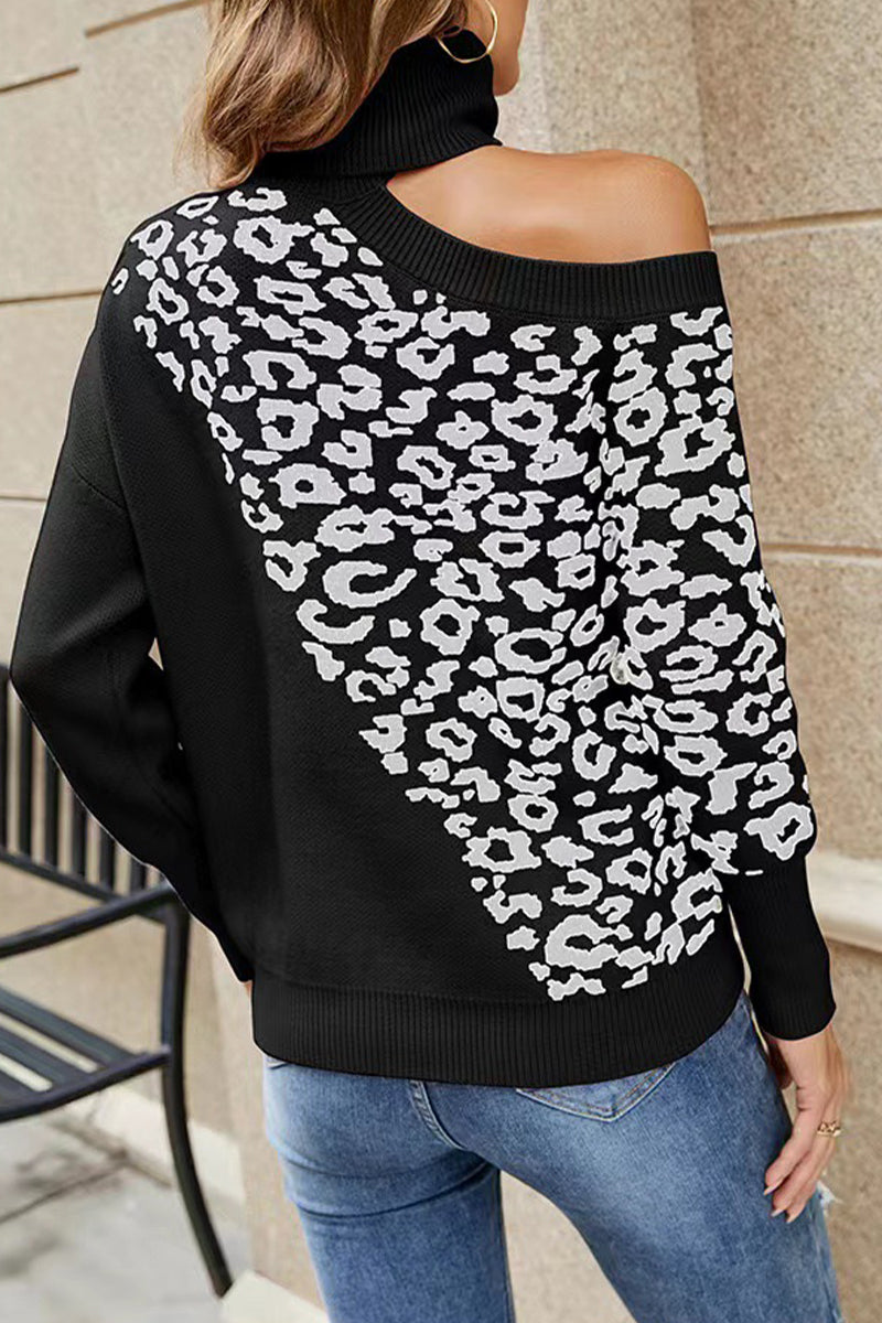 Stilla | Pullover med asymmetrisk vævet leopardmønster