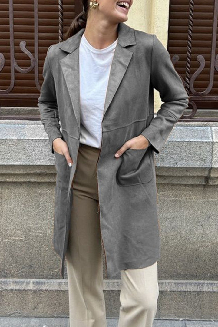 Stilla | Street Simplicity Overtøj Med Krum hals og Enfarvede Lommer