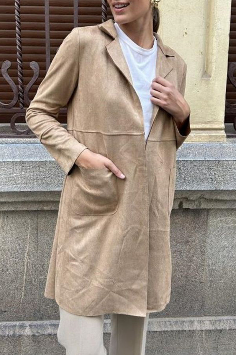 Stilla | Street Simplicity Overtøj Med Krum hals og Enfarvede Lommer