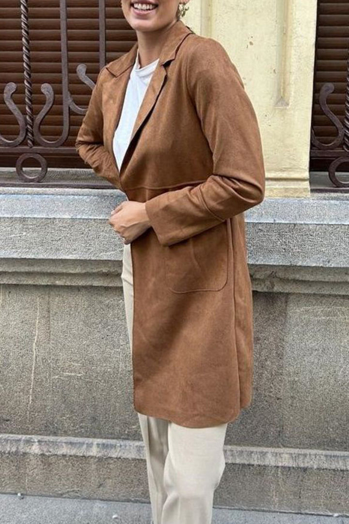 Stilla | Street Simplicity Overtøj Med Krum hals og Enfarvede Lommer