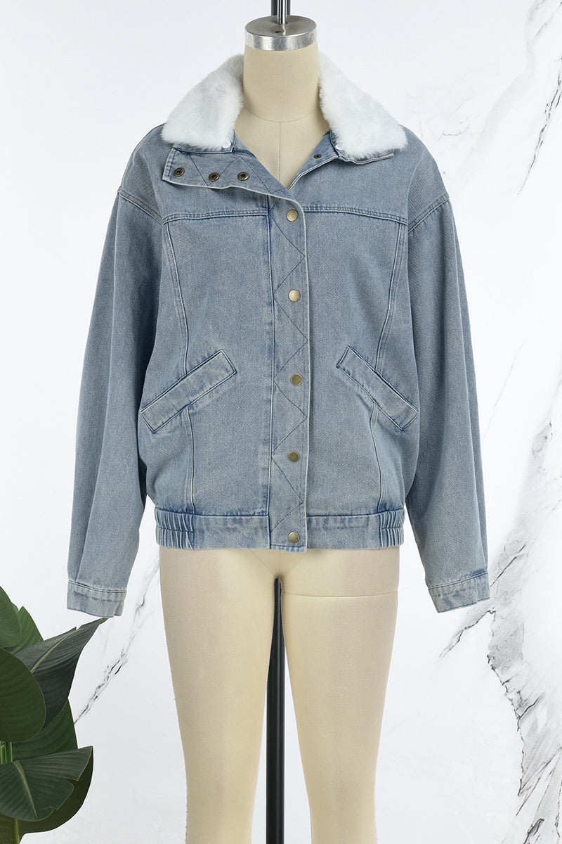 Stilla | Solid Patchwork Krumme Krave Lange Ærme Regular Denimjakke