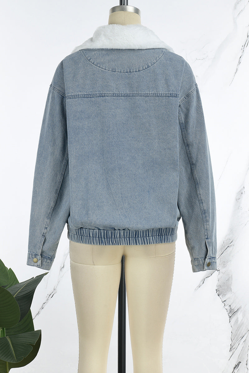 Stilla | Solid Patchwork Krumme Krave Lange Ærme Regular Denimjakke