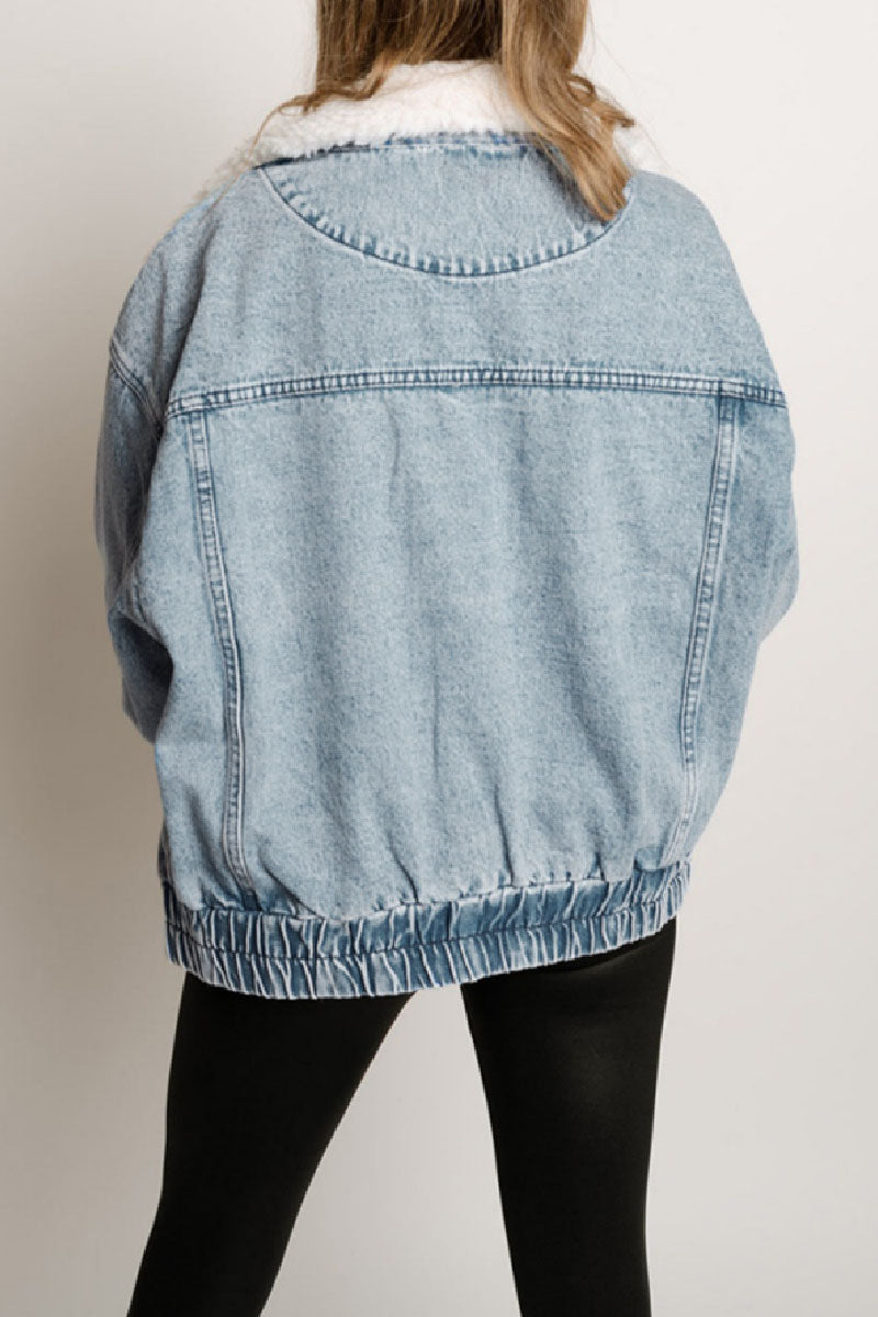 Stilla | Solid Patchwork Krumme Krave Lange Ærme Regular Denimjakke