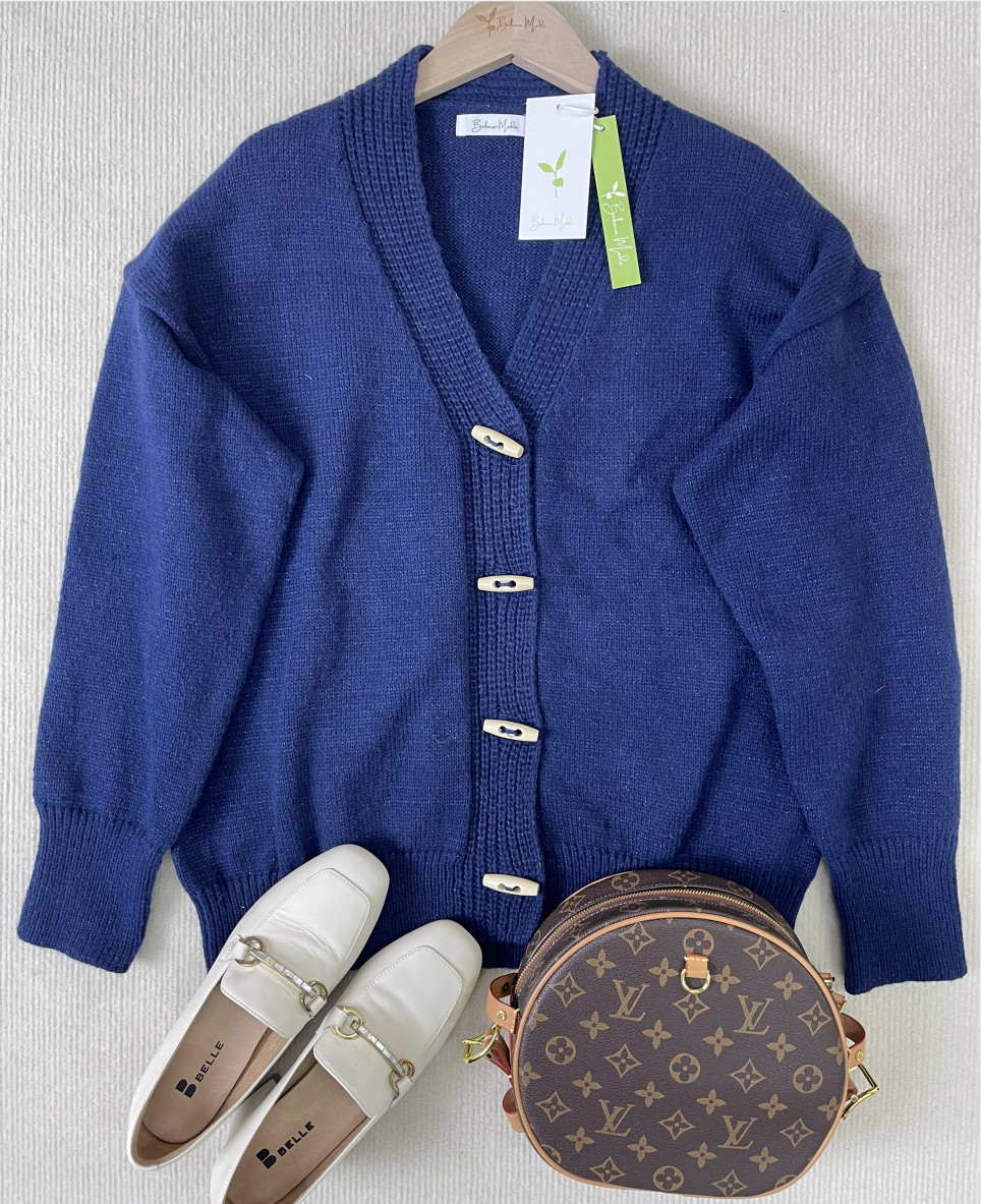 Stilla | Blauer Einfarbiger Pullover Mit Langen Ärmeln