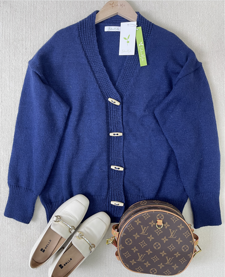 Stilla | Blauer Einfarbiger Pullover Mit Langen Ärmeln