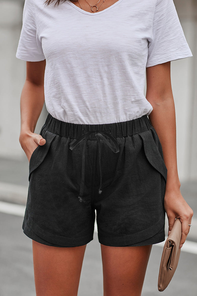 Dame Luftige Linned-Shorts med Snøre og Sidelommer Stilla