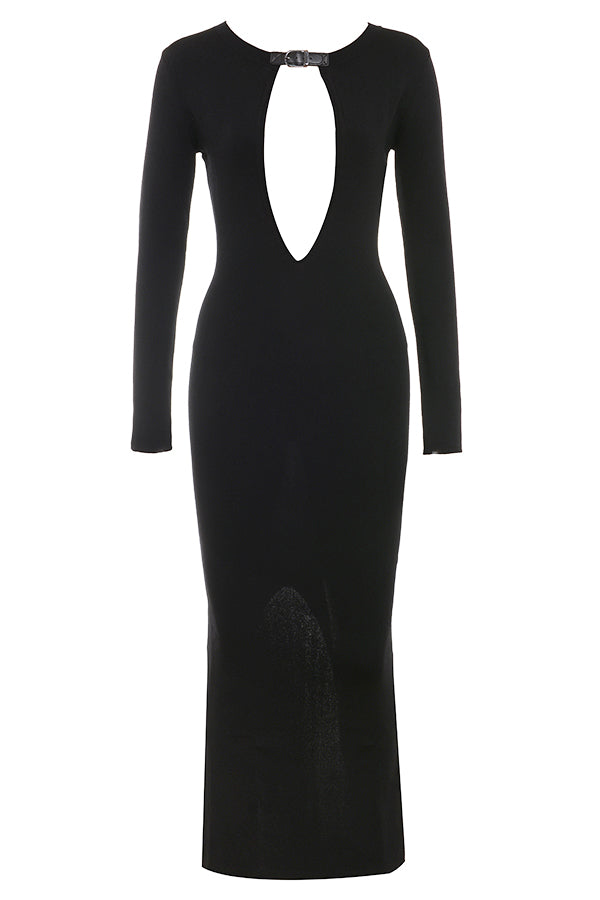 Stilla | Sort Strikket Maxi Kjole