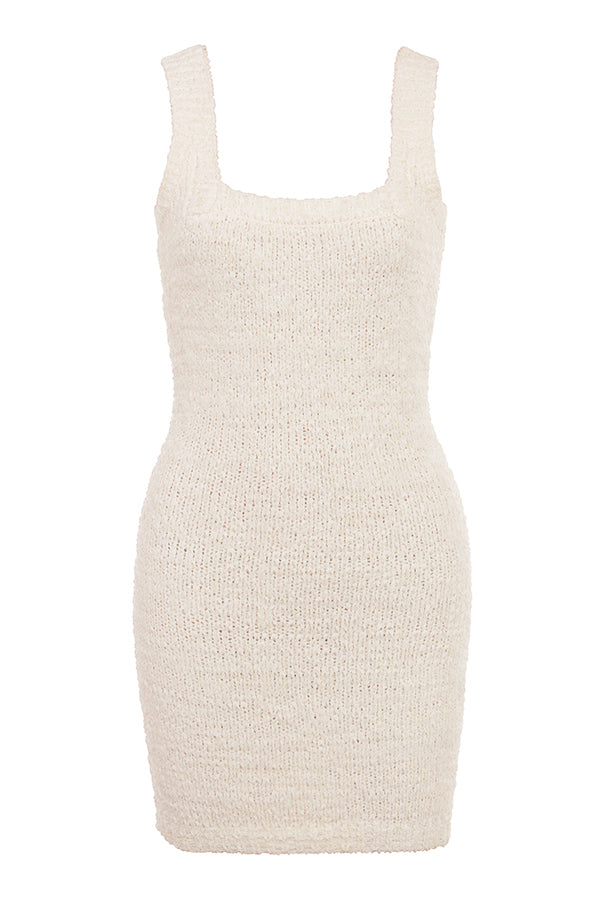 Stilla | Creme Chenille Strik Mini Kjole