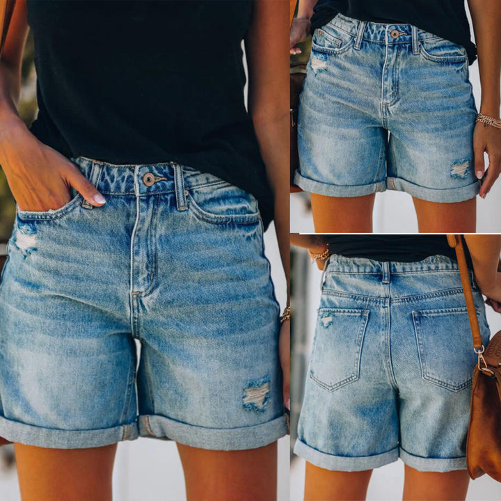 Kvinders Højtaljede Denim Shorts i Vintage Stil Stilla