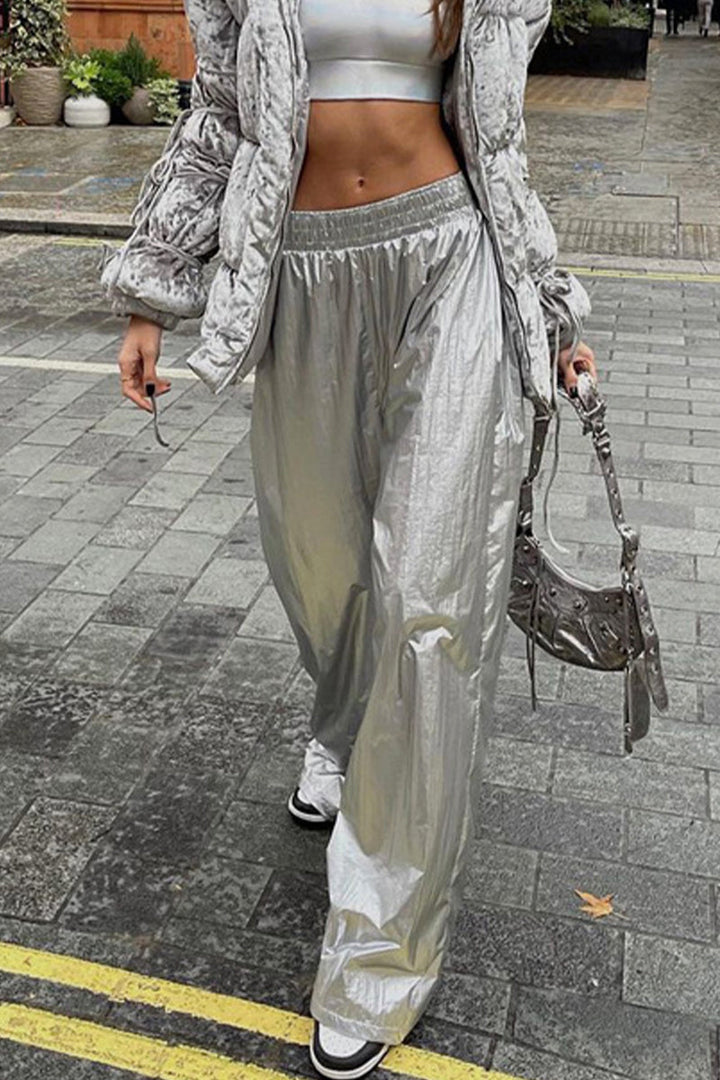 Stilla | Casual Streetwear Bukser, Ensfarvet, Bred, Høj Talje, Bred Skæring, Ensfarvet