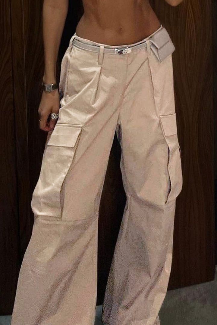 Stilla | Vintagestil Fritidsbukser Med Fast Lomme, Lav, Bred Talje og Bred Ben, Ensfarvet