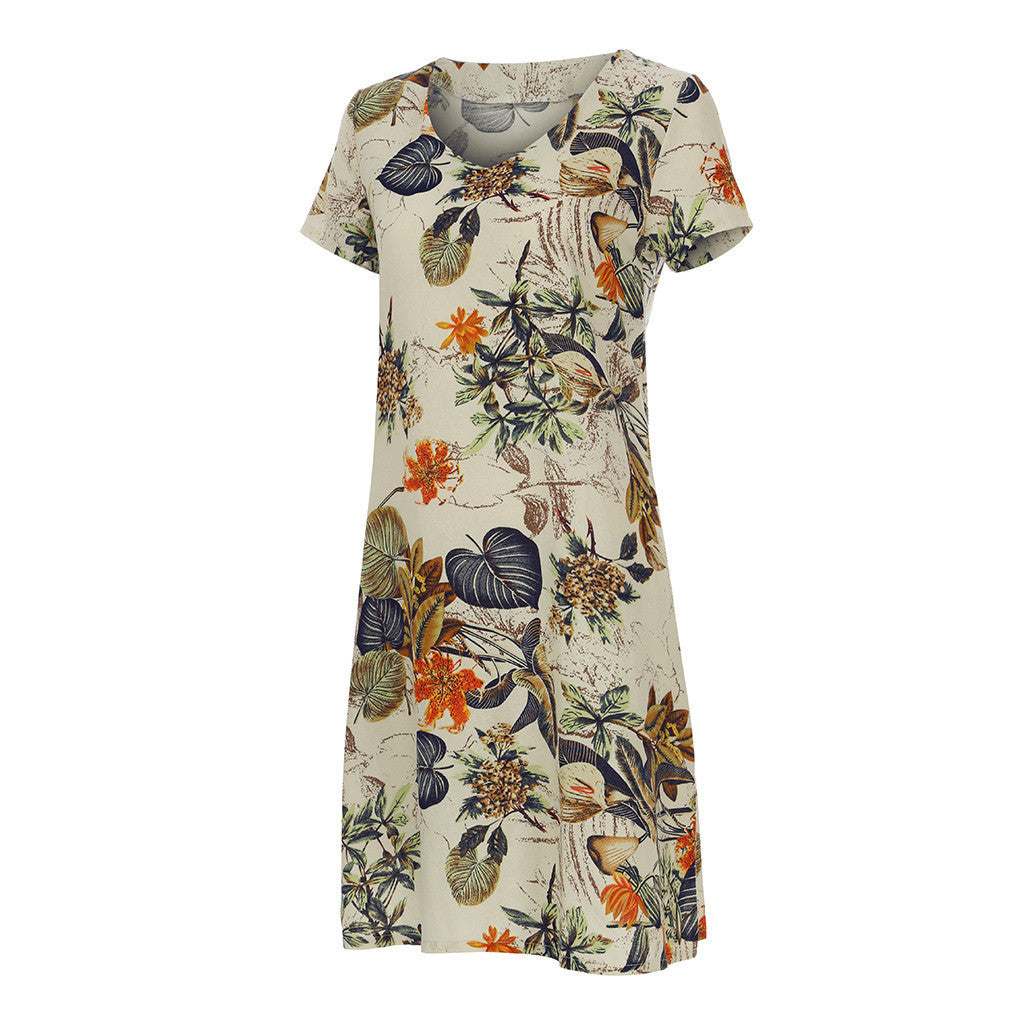 Dame Floral Print V-Hals Midi Kjole Stilla