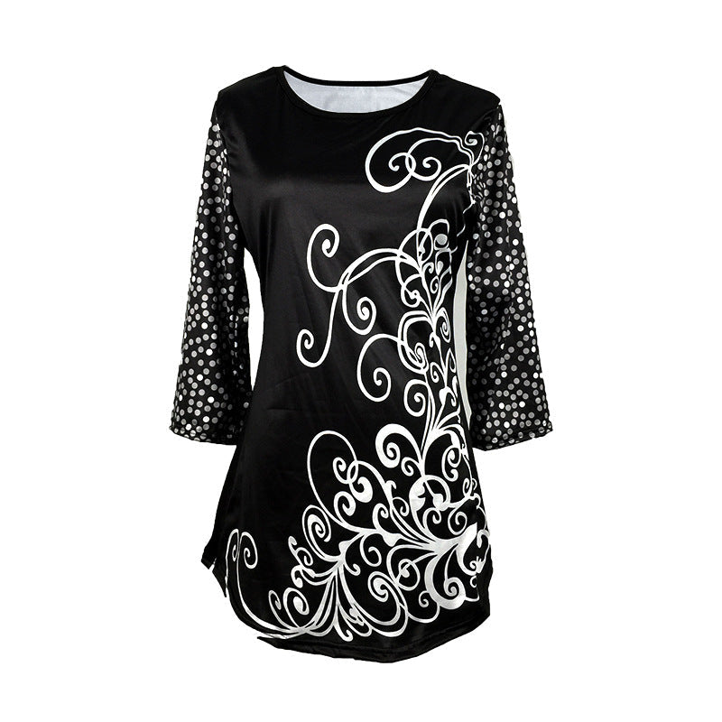 Stilla | Trendy Print Mellemlangt Ærme Rund Hals T-shirt