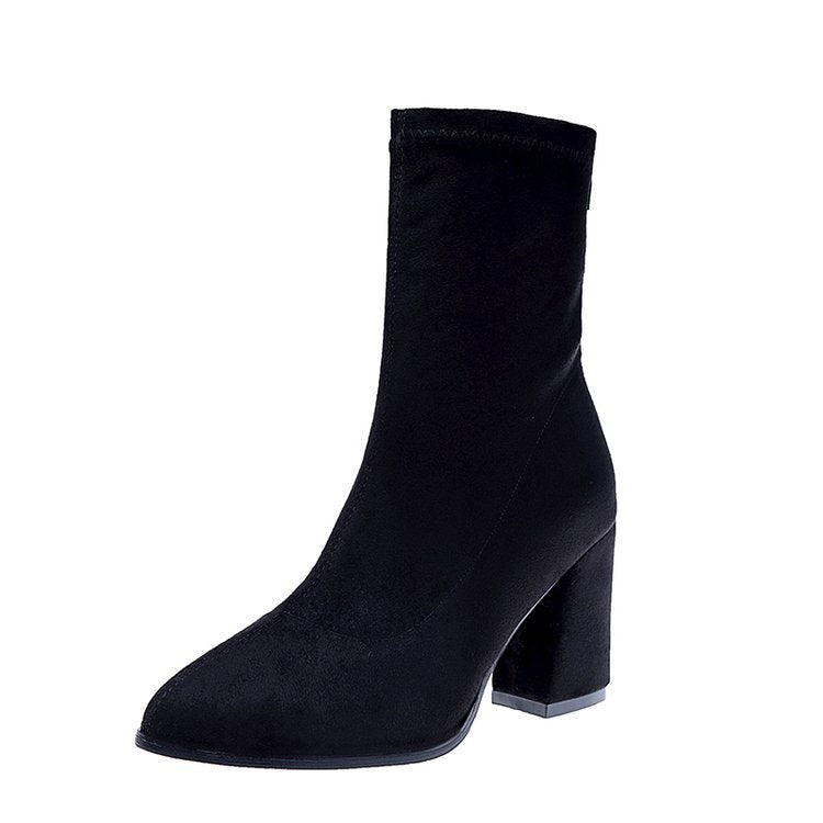 Dame Ankle Boots i satinmateriale med elegant blokhæl og sømløst design Stilla