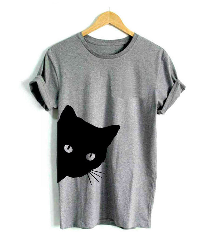 Kvinders T-shirt med kreativ katte-design og løs pasform Stilla