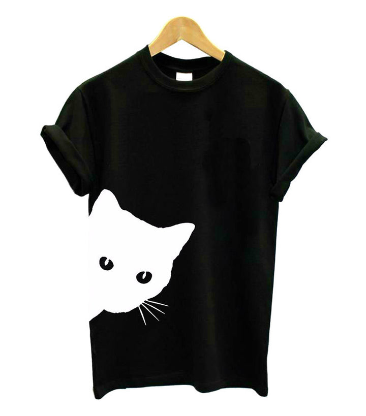 Kvinders T-shirt med kreativ katte-design og løs pasform Stilla