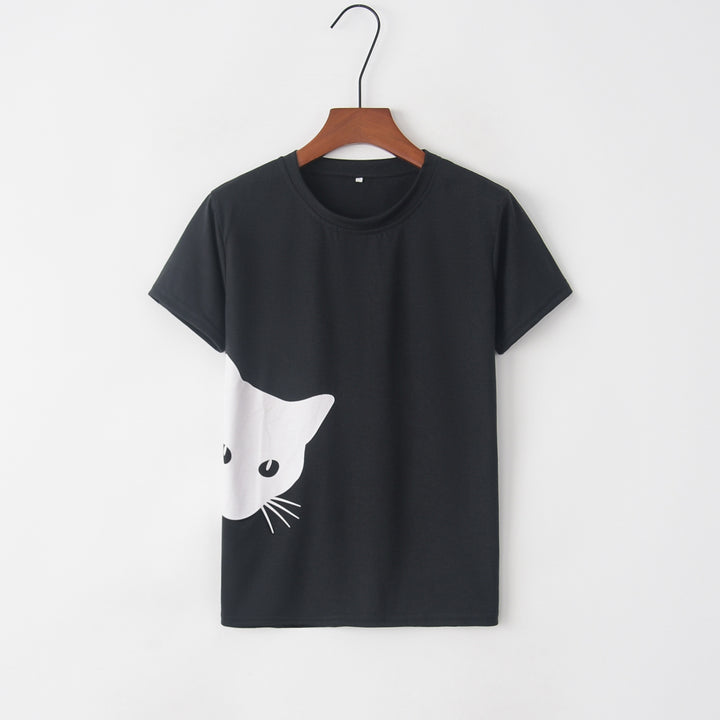 Kvinders T-shirt med kreativ katte-design og løs pasform Stilla