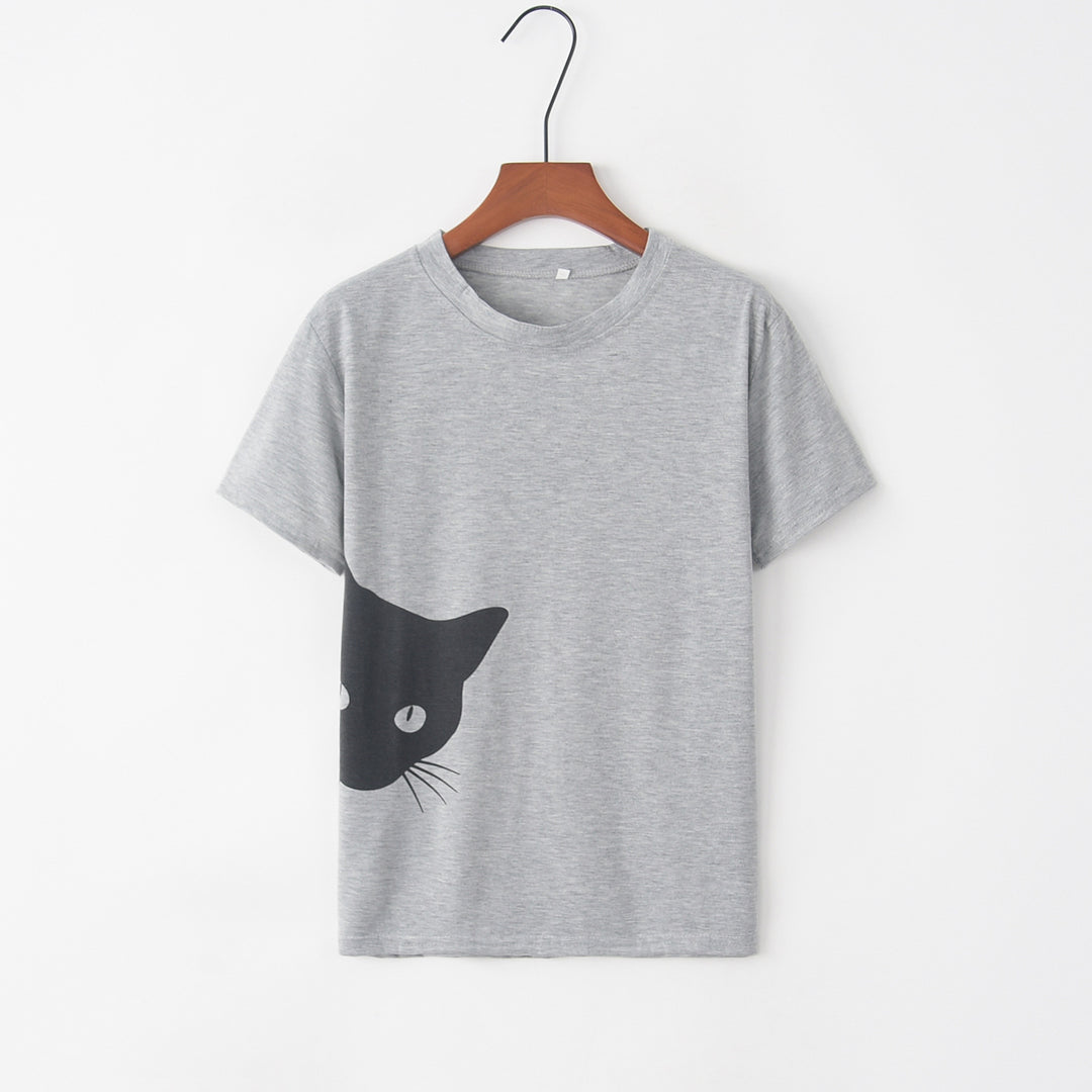 Kvinders T-shirt med kreativ katte-design og løs pasform Stilla