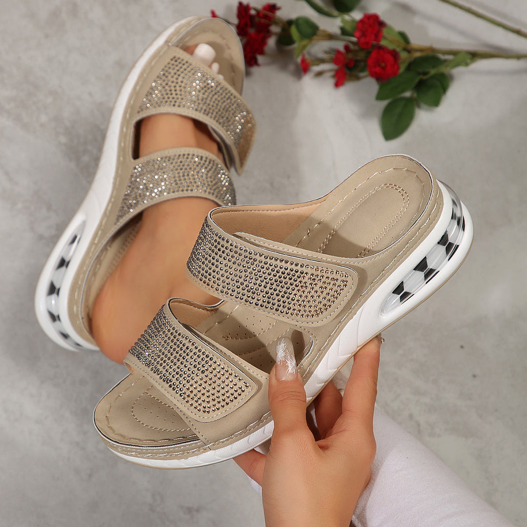 Stilla | Åbne Sommersandaler Strass Komfortable Sandaler Med Dobbelte Remme