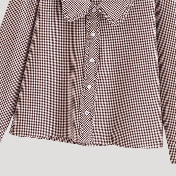 Stilla | Gingham Bluse Med Flæsæt Krave