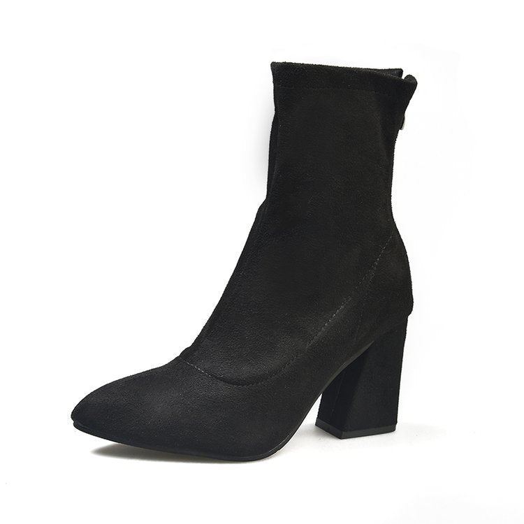 Dame Ankle Boots i satinmateriale med elegant blokhæl og sømløst design Stilla