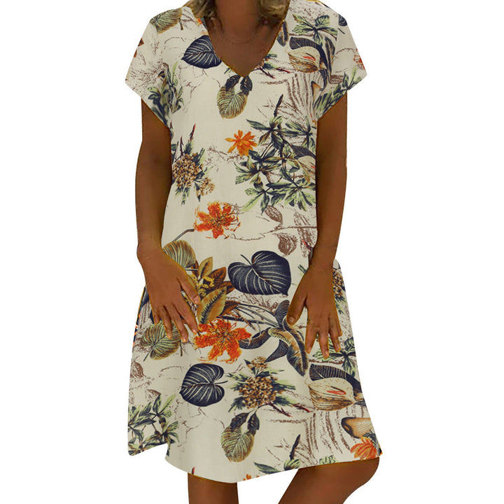 Dame Floral Print V-Hals Midi Kjole Stilla