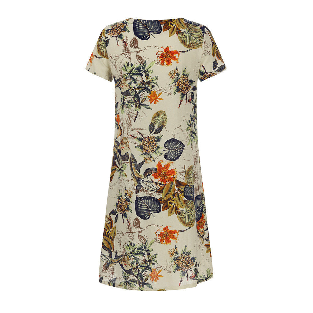 Dame Floral Print V-Hals Midi Kjole Stilla