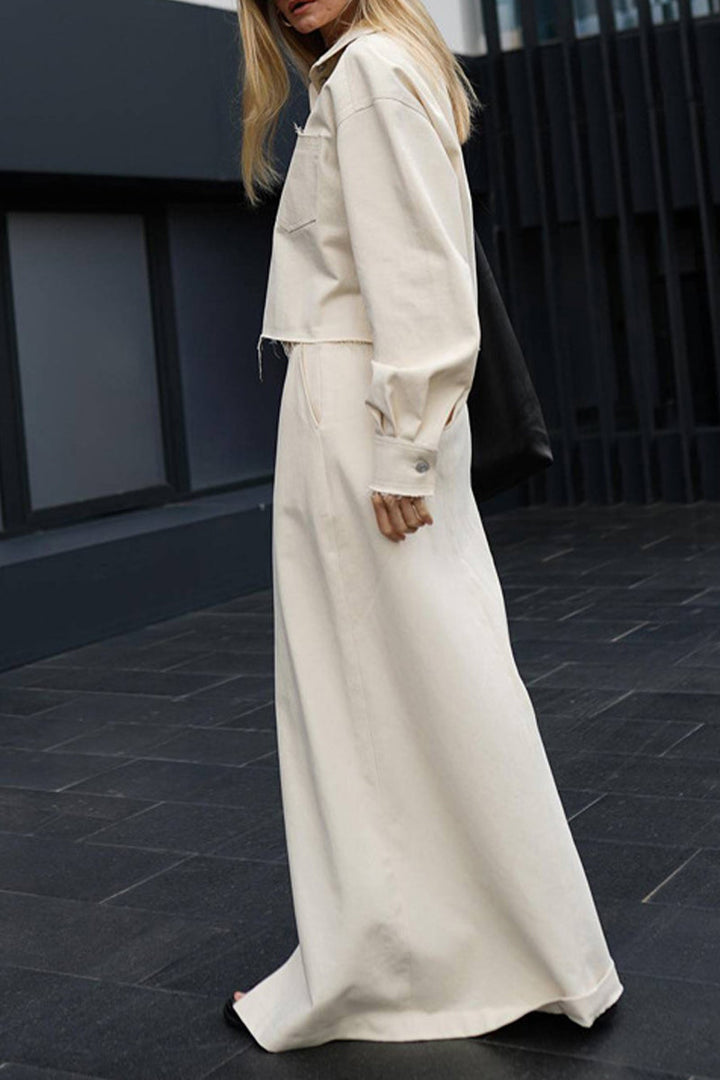 Stilla | Elegant, Casual, Ensfarvet Sæt Med Lange Ærmer, Lomme og Omklappelig Krave