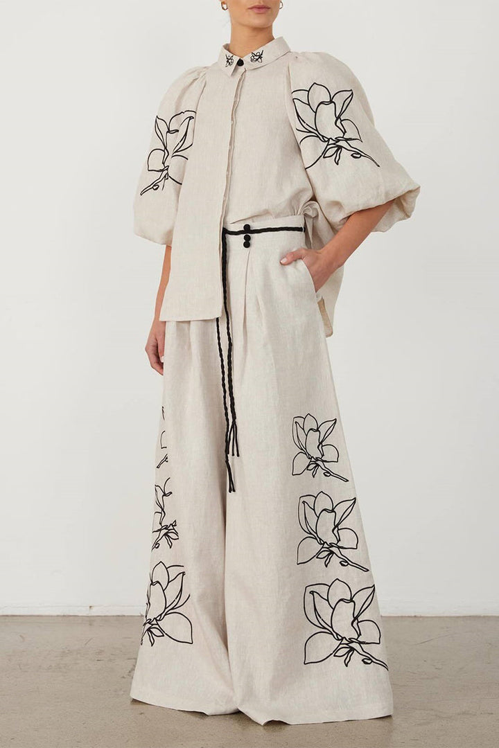 Stilla | Vinlese Trykt, Casual, Floral, Taske, Skjorte, Omslagskrave, Halv Ærme, To Delt