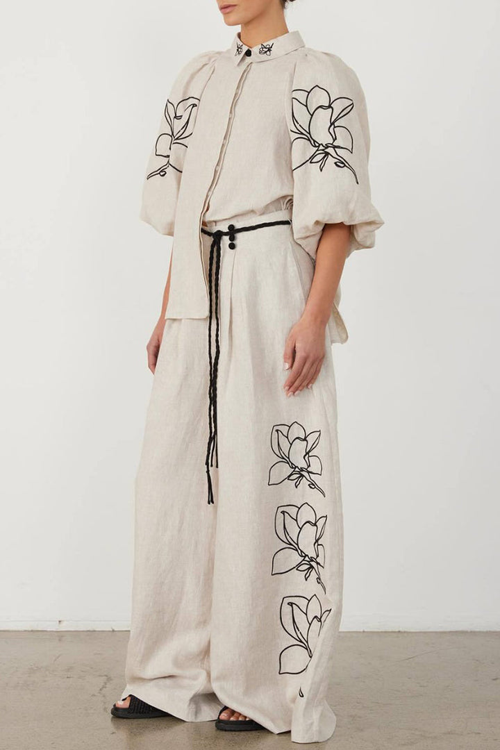 Stilla | Vinlese Trykt, Casual, Floral, Taske, Skjorte, Omslagskrave, Halv Ærme, To Delt